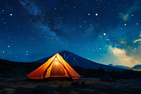 Tourist tent on the background of the starry sky and Milky Way.の素材