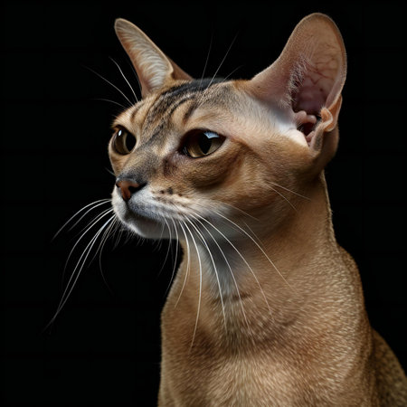 Portrait of Abyssinian cat isolated on black background, studio shotの素材