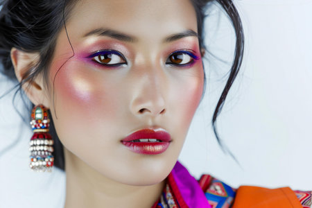 Close-up portrait of beautiful asian woman with bright make upの素材