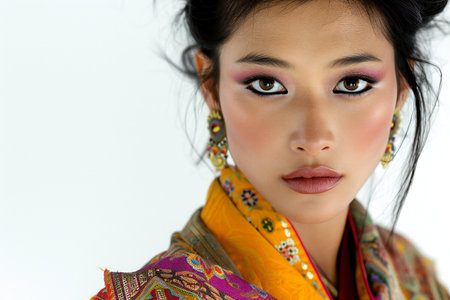 Close up portrait of a beautiful young asian woman in traditional costumeの素材