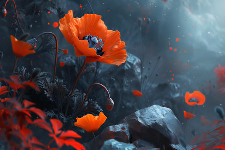 poppies in the fog.の素材