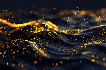 Abstract water background with golden bokeh effect.の素材