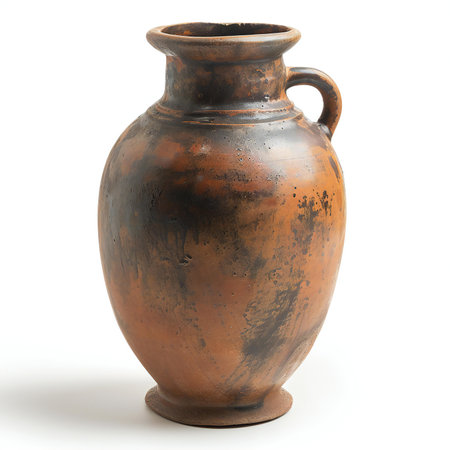 Old clay jug isolated on white background.の素材