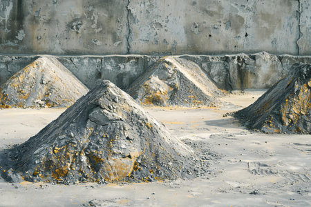 Industrial landscape with sand and concrete wall, industrial construction background.の素材