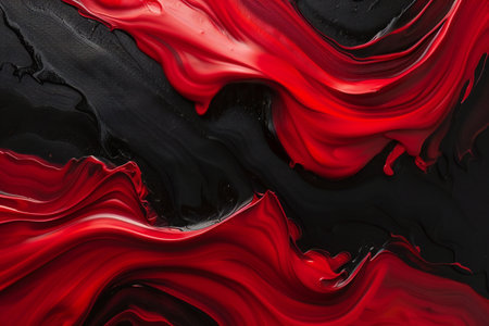 Red and black paint mixing in water. Abstract background for design.の素材