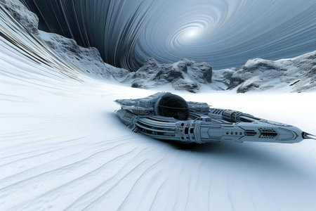 space ship in the snow-covered landscapeの素材