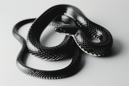Black and white snake on a white background. Close-up.の素材