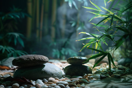 zen stones and bamboo on the background of the pond. Zen conceptの素材