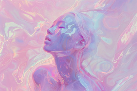 Portrait of a beautiful young woman with pink and blue hair.の素材