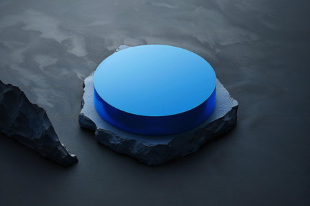 Blue round podium on black background. Abstract minimal concept.の素材