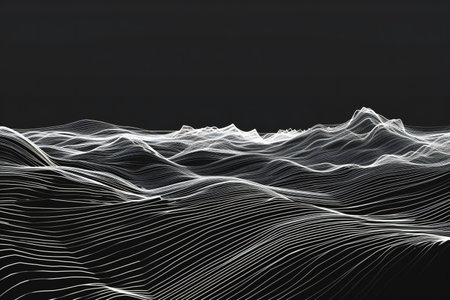 Abstract of wavy surface on black background. Futuristic shape.の素材