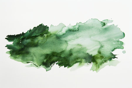Abstract green watercolor splash on white paper background. Hand painted illustration.の素材