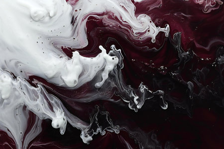 Black and white acrylic paint mixing in water. Abstract background with copy space.の素材