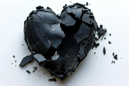 Broken black heart on white background, valentine's dayの素材