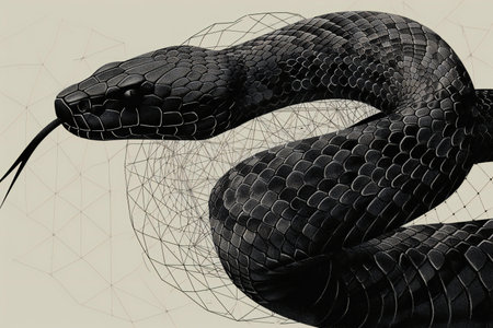 Black snake on a gray background.の素材