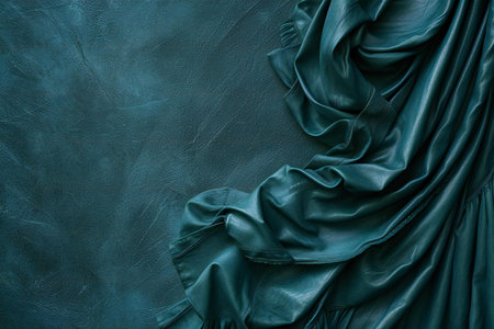 Texture of green satin fabric with folds as background, top viewの素材