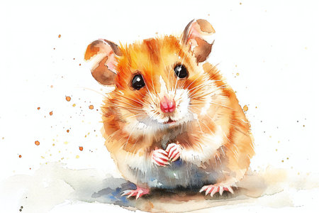 Cute hamster. Hand drawn watercolor illustration on white backgroundの素材