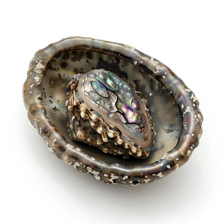 Oyster shell isolated on white background.の素材