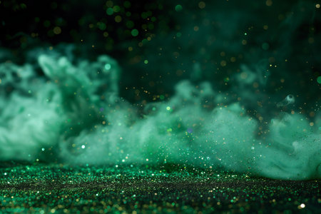 abstract background of green and black glitter lights. defocused.の素材