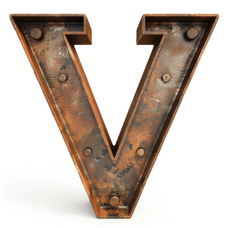 Rusty metal font Letter V illustration isolated on white backgroundの素材