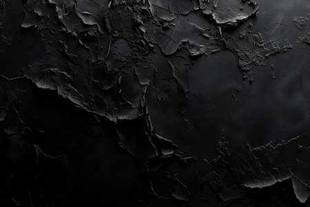 Black paint on the wall as an abstract background. Top view.の素材