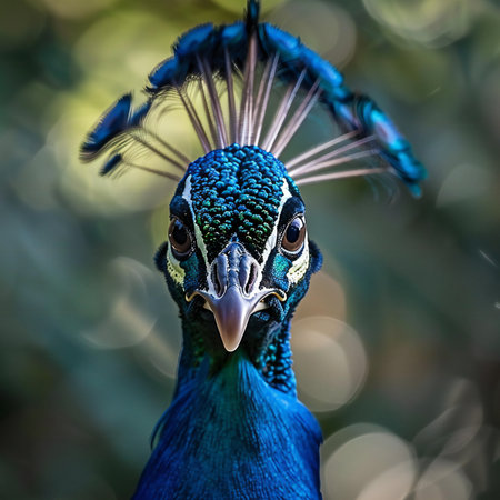 Portrait of a peacock with beautiful feathers in the nature.の素材
