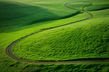 Winding road in the green field. Summer landscape. Tuscany, Italyの素材