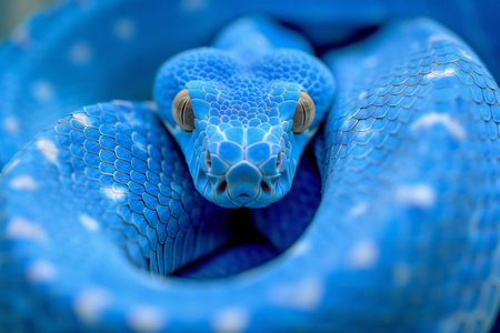 Close-up of the head of a cobra snake in blueの素材