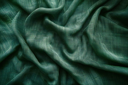 Green crumpled fabric texture. Abstract background and texture for design.の素材