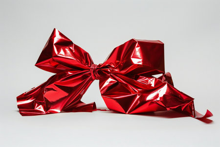 Red gift bow isolated on white background, studio shot with selective focusの素材