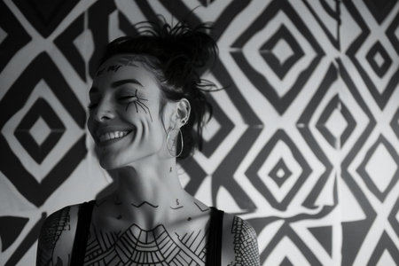 Portrait of beautiful young woman with creative make-up on faceの素材