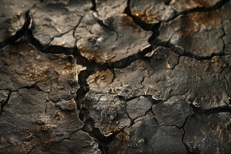 Burned wood as background, closeup. Cracked wooden surfaceの素材