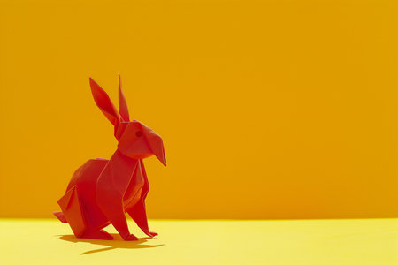 Rabbit origami on a yellow background. Minimal concept.の素材