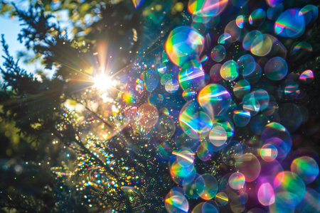 Abstract bokeh background of green pine tree in the sunlight.の素材