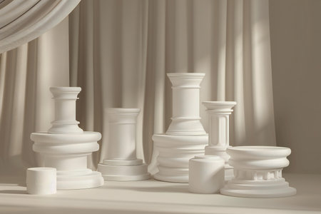 3d render of white marble pedestal with drapery.の素材