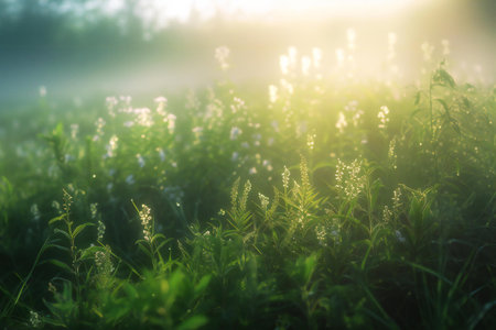 summer meadow in the rays of the setting sun, shallow depth of fieldの素材