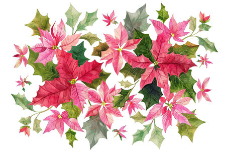 Watercolor poinsettia flowers. Hand drawn vector illustration.の素材