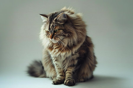 beautiful long-haired cat of siberian breed on a light backgroundの素材