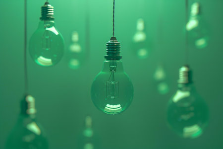 Idea concept with lightbulb on green background, stock photoの素材