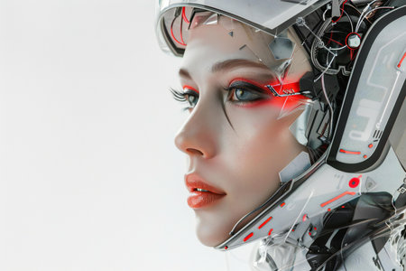 Close-up portrait of a female robot. Futuristic concept.の素材