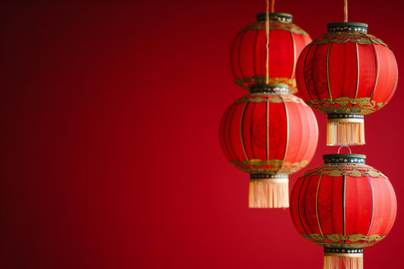 Chinese lanterns on a red background. Chinese New Year concept.の素材
