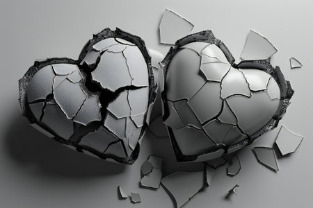 Broken heart on a gray background.の素材