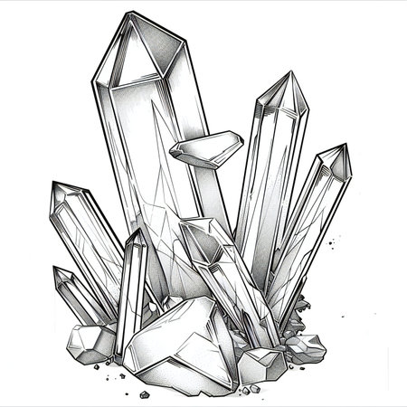 Illustration of crystals on a white background. Drawing by hand.の素材
