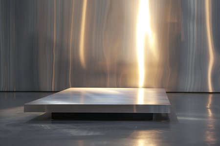 3d rendering of a podium on a marble floor in a studioの素材