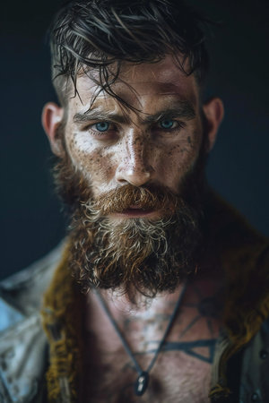 Portrait of a man with a beard and moustache.の素材