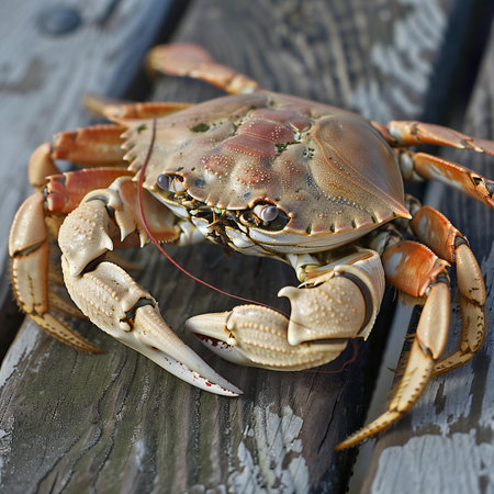 Crab on a wooden background. Seafood. Close-up.の素材