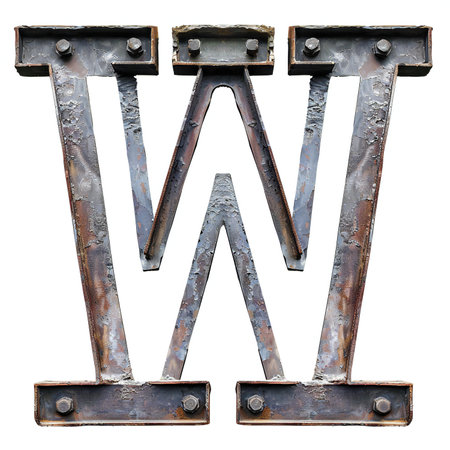 letter W made of industrial metal isolated on white background. 3d renderingの素材