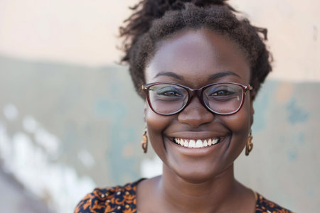 Portrait of a beautiful young african american woman wearing glassesの素材