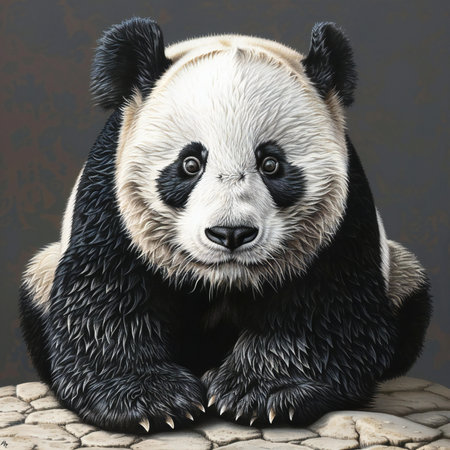 Portrait of giant panda isolated on black background. 3D illustration.の素材