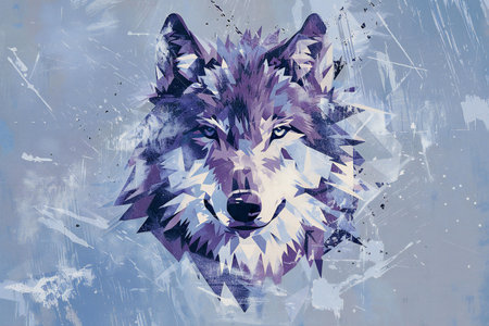 Illustration of a wolf head on grunge background. Painting effect.の素材